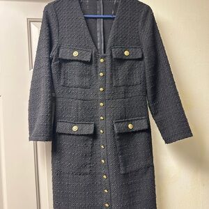 Zara Black Tweed Dress with Gold Buttons